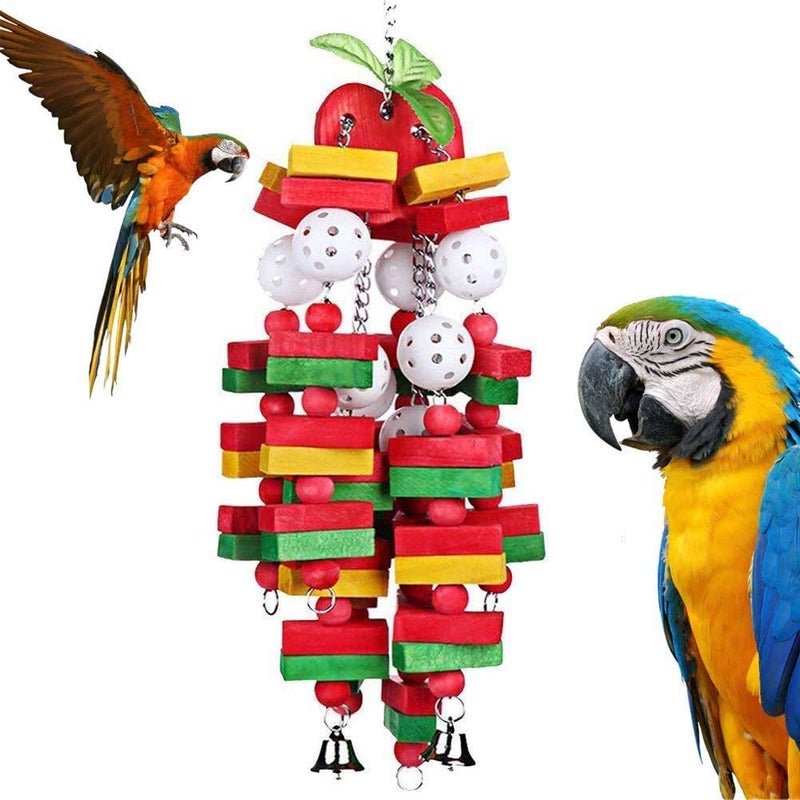 Litewoo Large Bird Parrot Swing Toys, Colorful Apple Shape Chew Wood Toy for Medium Large Bird and Parrot - Image 1